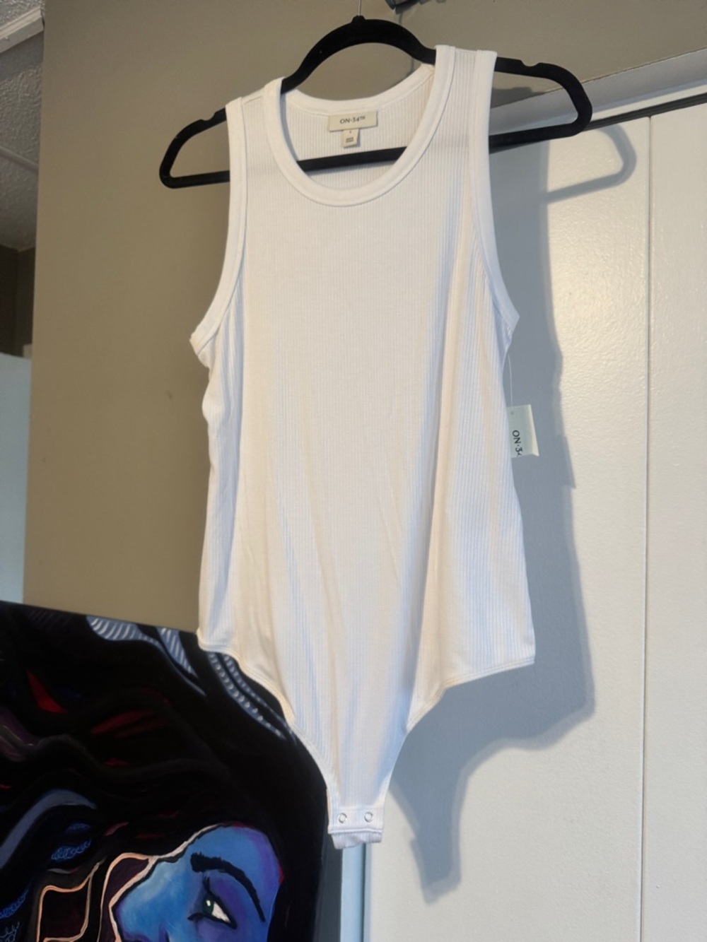 ✨ NWT On 34th Bright White Ribbed Bodysuit | Macy’s Large | Clean Girl Aesthetic